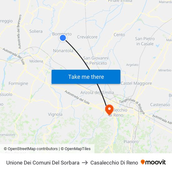 Unione Dei Comuni Del Sorbara to Casalecchio Di Reno map