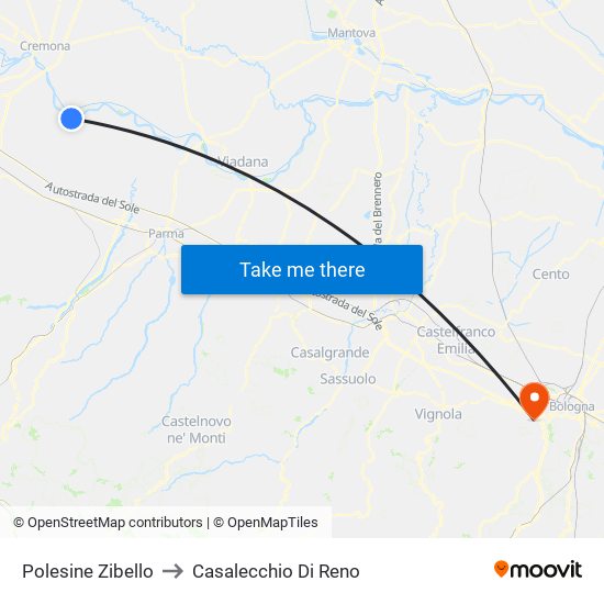 Polesine Zibello to Casalecchio Di Reno map