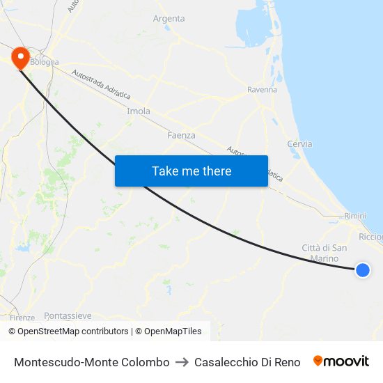 Montescudo-Monte Colombo to Casalecchio Di Reno map