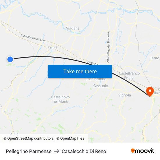 Pellegrino Parmense to Casalecchio Di Reno map