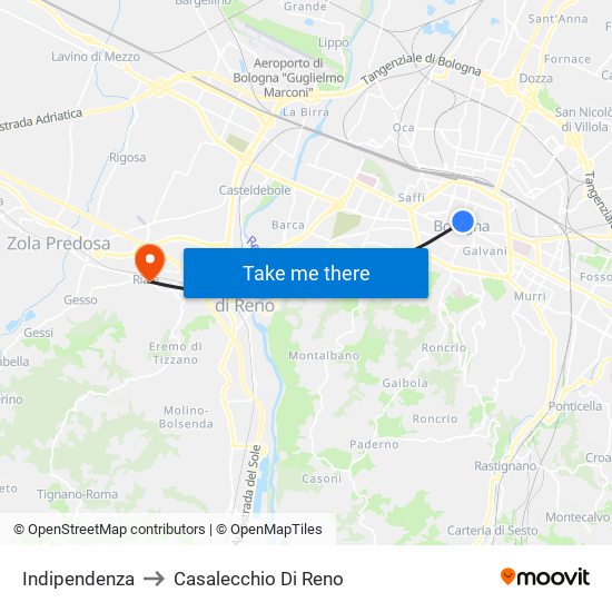 Indipendenza to Casalecchio Di Reno map