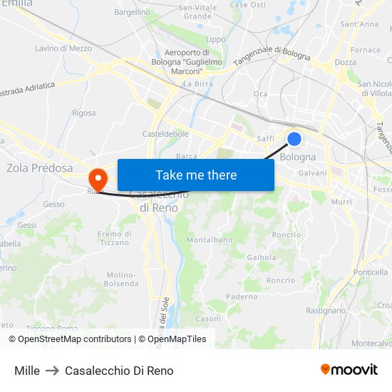 Mille to Casalecchio Di Reno map