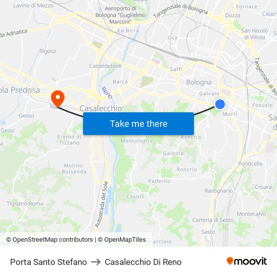 Porta Santo Stefano to Casalecchio Di Reno map