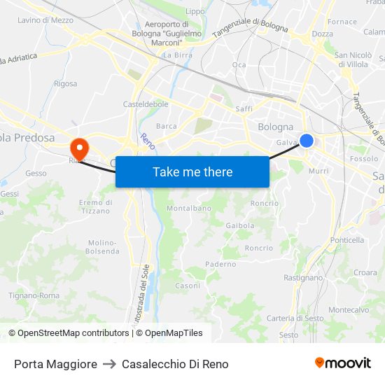 Porta Maggiore to Casalecchio Di Reno map