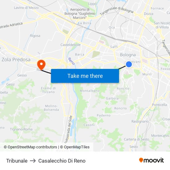 Tribunale to Casalecchio Di Reno map