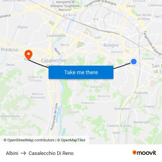 Albini to Casalecchio Di Reno map