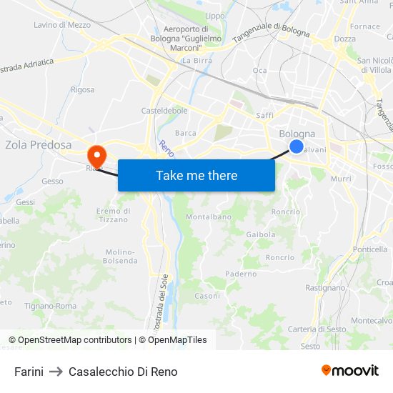 Farini to Casalecchio Di Reno map