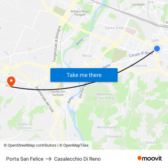 Porta San Felice to Casalecchio Di Reno map