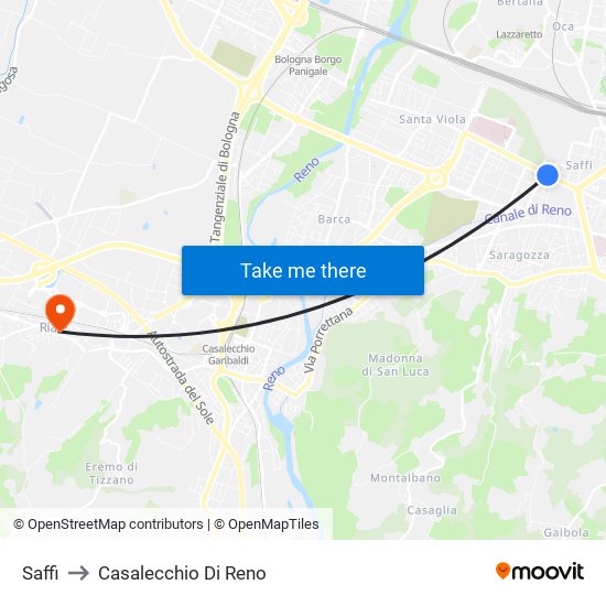 Saffi to Casalecchio Di Reno map