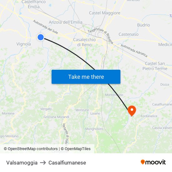 Valsamoggia to Casalfiumanese map