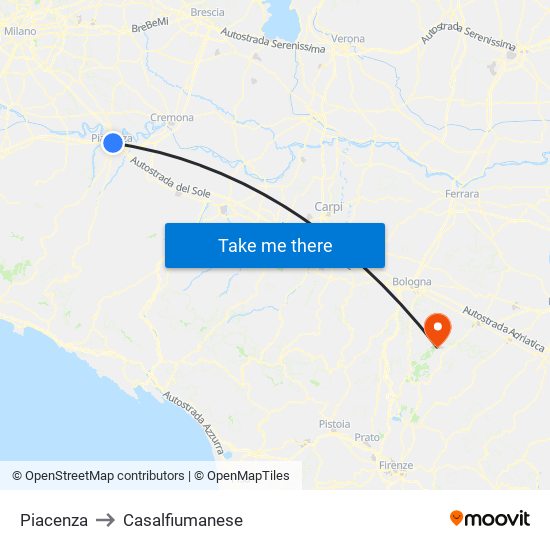 Piacenza to Casalfiumanese map