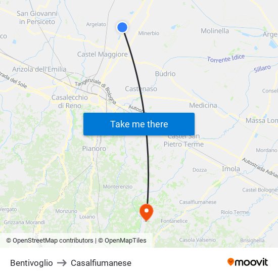 Bentivoglio to Casalfiumanese map