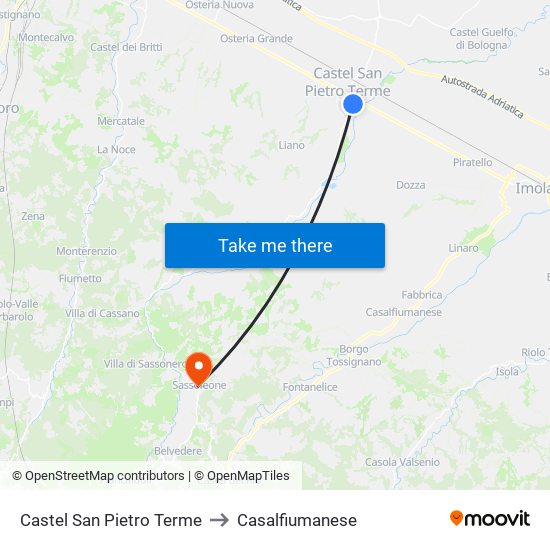 Castel San Pietro Terme to Casalfiumanese map