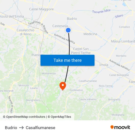 Budrio to Casalfiumanese map