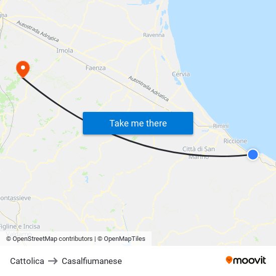 Cattolica to Casalfiumanese map