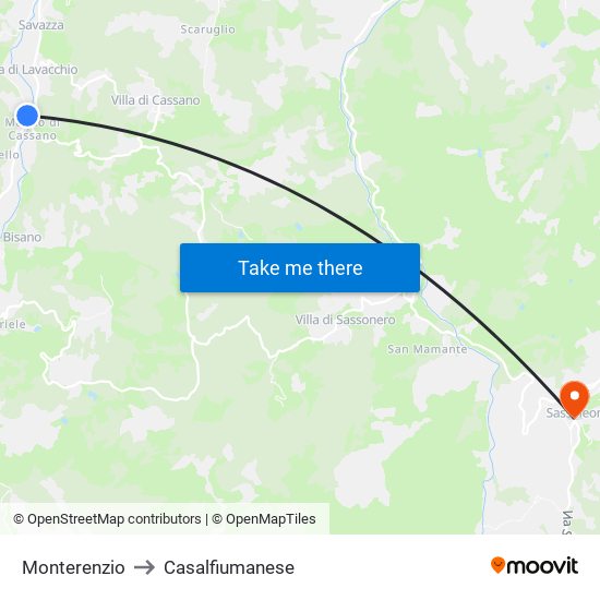 Monterenzio to Casalfiumanese map