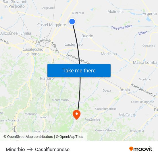 Minerbio to Casalfiumanese map