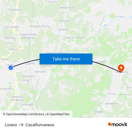 Loiano to Casalfiumanese map