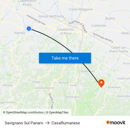 Savignano Sul Panaro to Casalfiumanese map