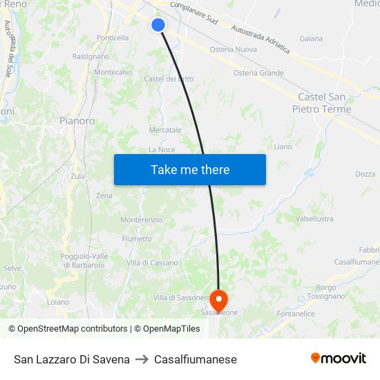 San Lazzaro Di Savena to Casalfiumanese map