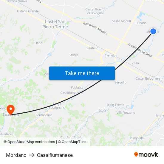 Mordano to Casalfiumanese map