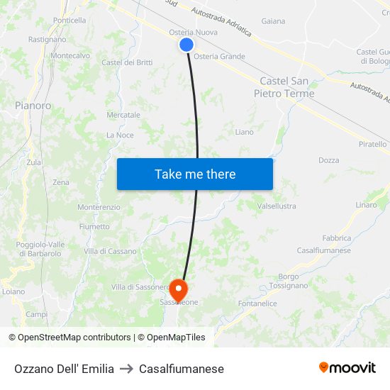Ozzano Dell' Emilia to Casalfiumanese map