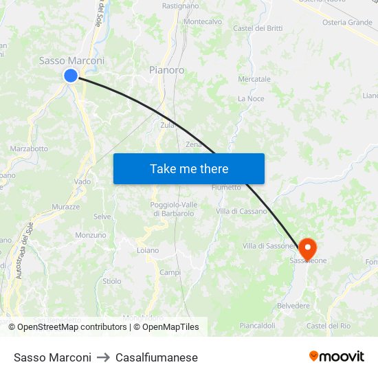 Sasso Marconi to Casalfiumanese map