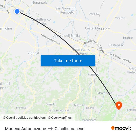 Modena  Autostazione to Casalfiumanese map