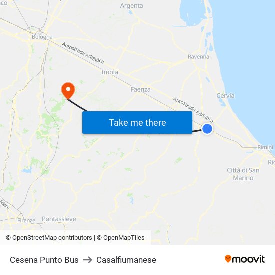 Cesena Punto Bus to Casalfiumanese map