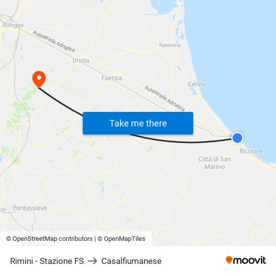 Rimini - Stazione FS to Casalfiumanese map