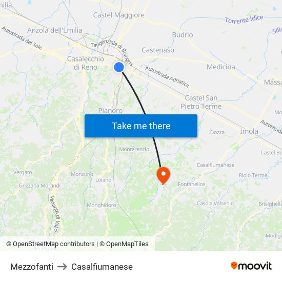 Mezzofanti to Casalfiumanese map