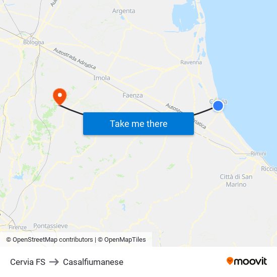 Cervia FS to Casalfiumanese map