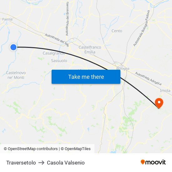 Traversetolo to Casola Valsenio map