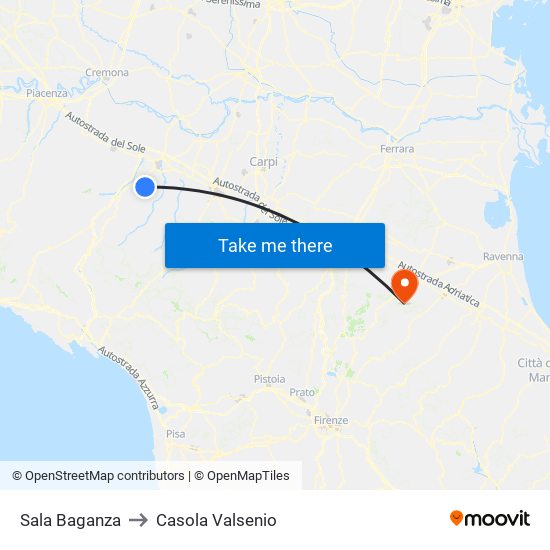 Sala Baganza to Casola Valsenio map