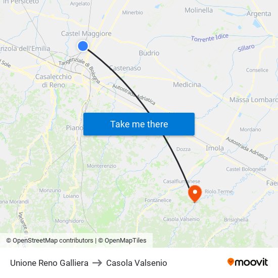 Unione Reno Galliera to Casola Valsenio map