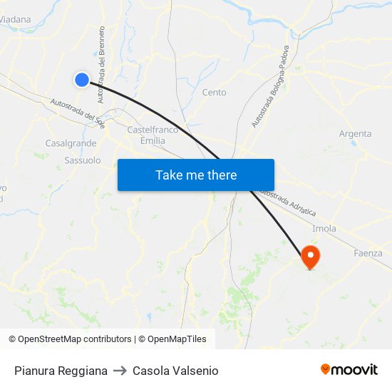 Pianura Reggiana to Casola Valsenio map