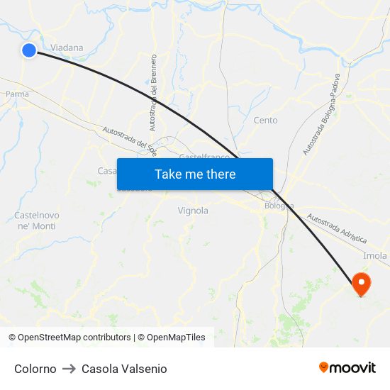 Colorno to Casola Valsenio map