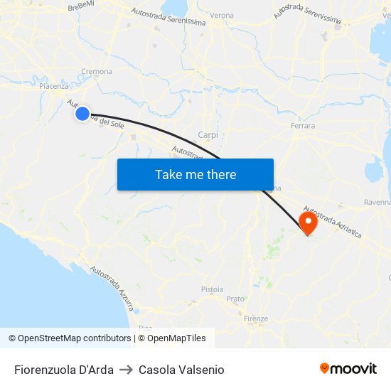 Fiorenzuola D'Arda to Casola Valsenio map