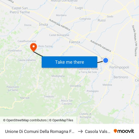 Unione Di Comuni Della Romagna Forlivese to Casola Valsenio map