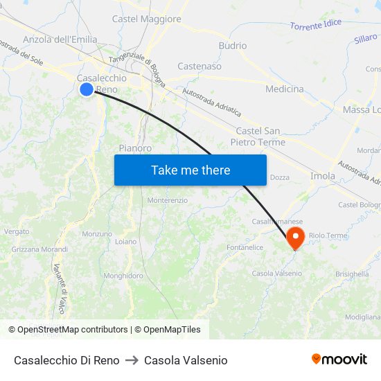 Casalecchio Di Reno to Casola Valsenio map