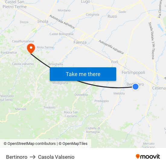 Bertinoro to Casola Valsenio map