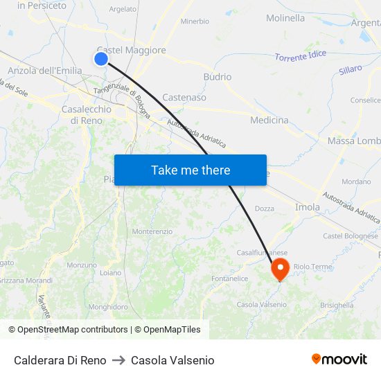 Calderara Di Reno to Casola Valsenio map