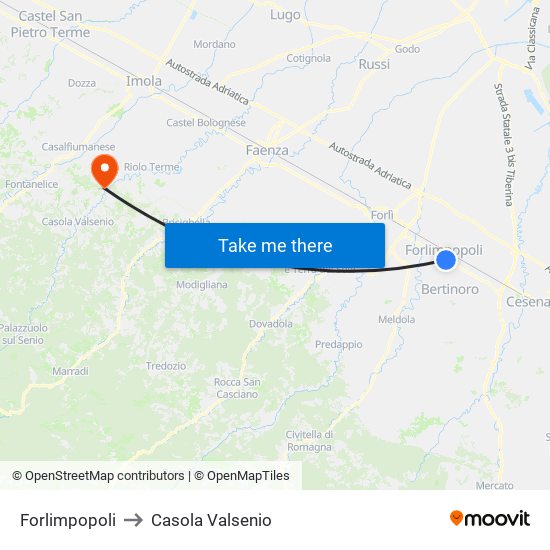 Forlimpopoli to Casola Valsenio map