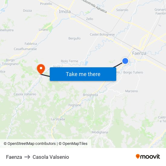 Faenza to Casola Valsenio map