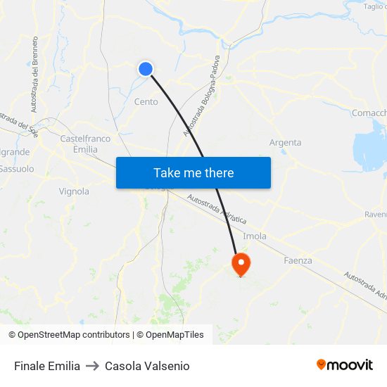 Finale Emilia to Casola Valsenio map