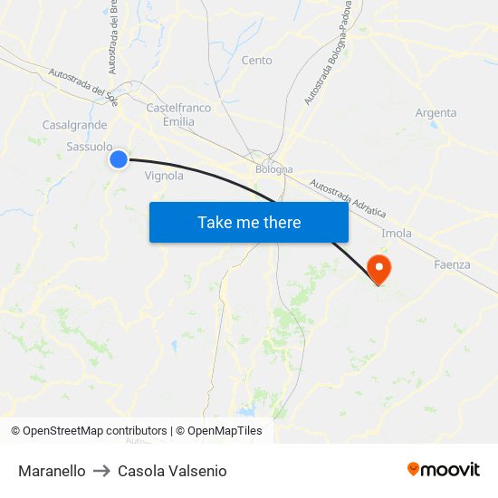 Maranello to Casola Valsenio map