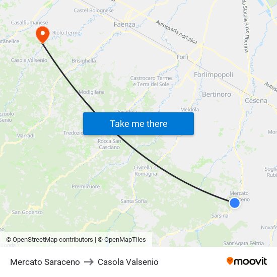 Mercato Saraceno to Casola Valsenio map