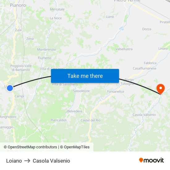 Loiano to Casola Valsenio map