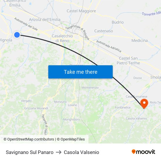 Savignano Sul Panaro to Casola Valsenio map