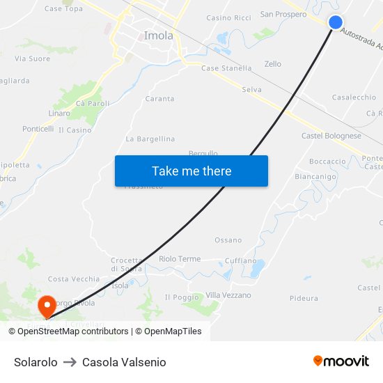 Solarolo to Casola Valsenio map